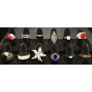 12 Wholesale Mixed Vintage Rings Bulk Antique Silver Metal Finger Jewelry Lots